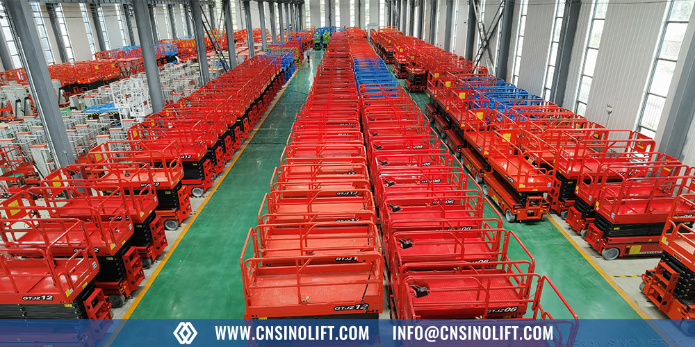 Scissor lift units prepared for inventory and shipment