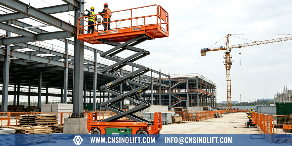 Standard scissor lift working on construction sites