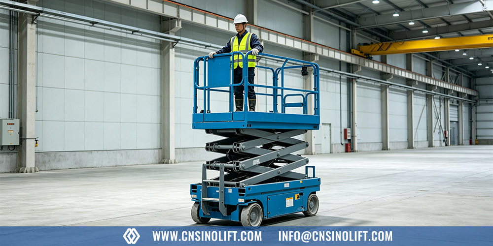 Scissor lift with a wide platform and extendable deck