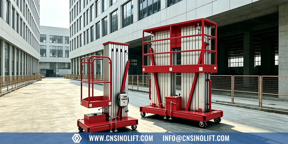Vertical mast lift with a compact platform and telescopic mast