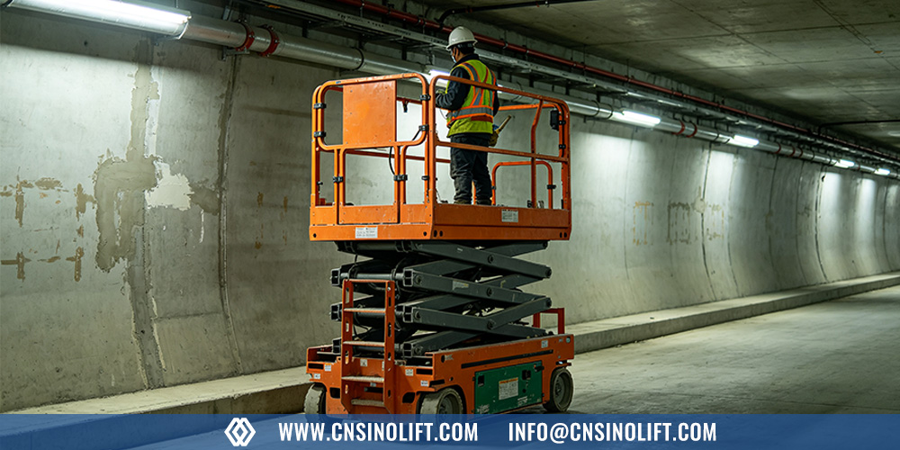 Scissor lift near overhead obstacles
