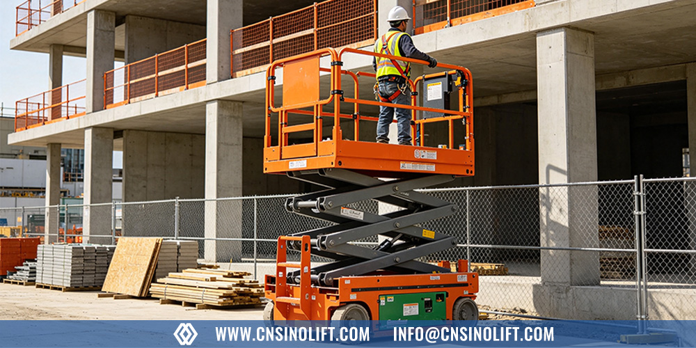 Scissor lift operator on platform